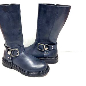 MIZ MOOZ SOFT LEATHER 12" SHAFT BOOTS SIDE ZIP 37EU NAVY / 7US NEW # Z-218
